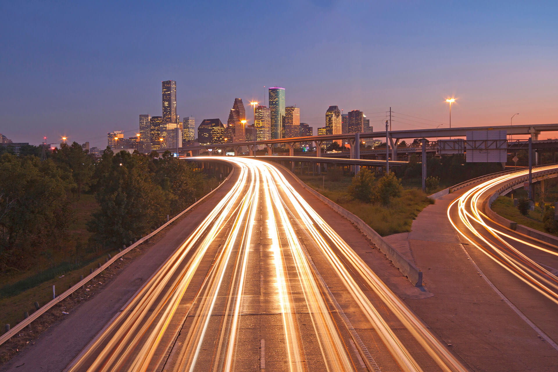 Houston Skyline Fast Traffic Lights